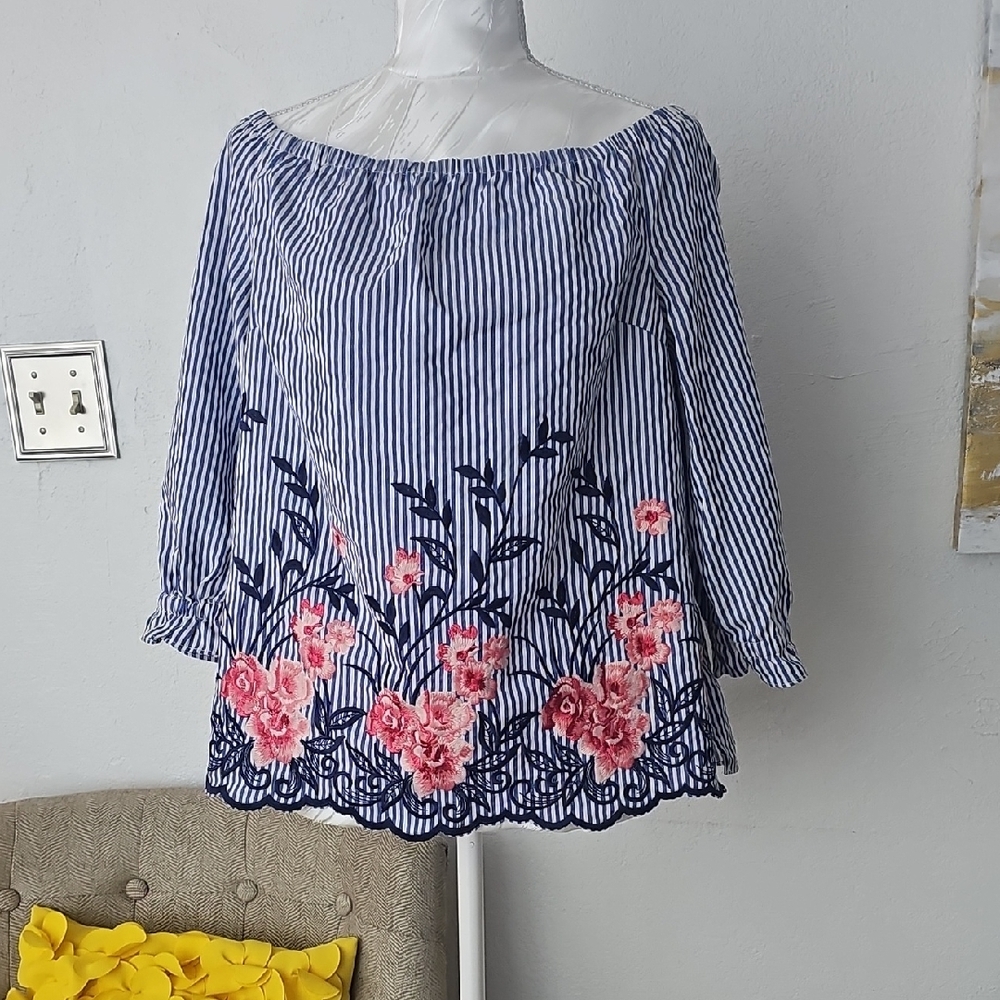 Striped Floral Off-Shoulder Top